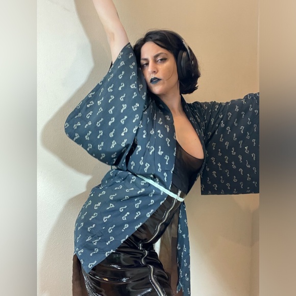 True antique crepe silk kimono question mark the riddler joker Batman usomono - Picture 9 of 16